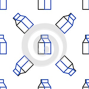 Line Paper package for milk icon isolated seamless pattern on white background. Milk packet sign. Colorful outline