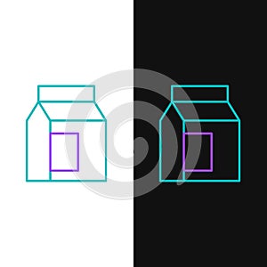 Line Paper package for milk icon isolated on white and black background. Milk packet sign. Colorful outline concept