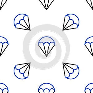 Line Parachute icon isolated seamless pattern on white background. Extreme sport. Sport equipment. Colorful outline