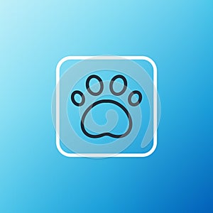 Line Paw print icon isolated on blue background. Dog or cat paw print. Animal track. Colorful outline concept. Vector