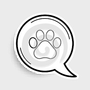 Line Paw print icon isolated on grey background. Dog or cat paw print. Animal track. Colorful outline concept. Vector