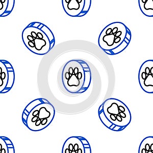 Line Paw print icon isolated seamless pattern on white background. Dog or cat paw print. Animal track. Colorful outline