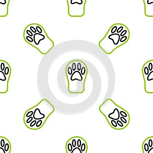 Line Paw print icon isolated seamless pattern on white background. Dog or cat paw print. Animal track. Vector