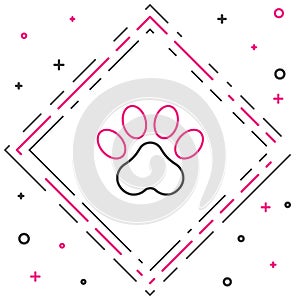 Line Paw print icon isolated on white background. Dog or cat paw print. Animal track. Colorful outline concept. Vector