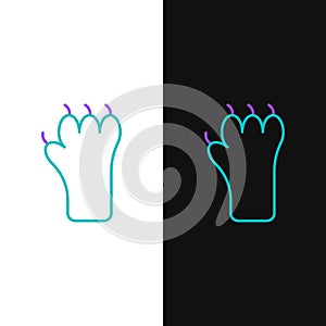 Line Paw print icon isolated on white and black background. Dog or cat paw print. Animal track. Colorful outline concept