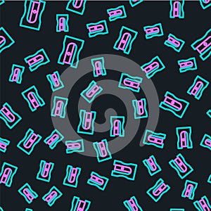 Line Pencil sharpener icon isolated seamless pattern on black background. Vector Illustration