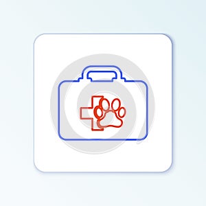 Line Pet first aid kit icon isolated on white background. Dog or cat paw print. Clinic box. Colorful outline concept