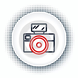 Line Photo camera with lighting flash icon isolated on white background. Foto camera. Digital photography. Colorful