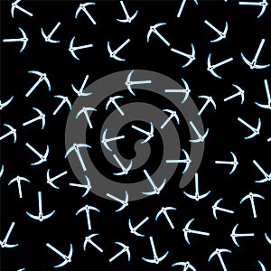 Line Pickaxe icon isolated seamless pattern on black background. Blockchain technology, cryptocurrency mining, bitcoin