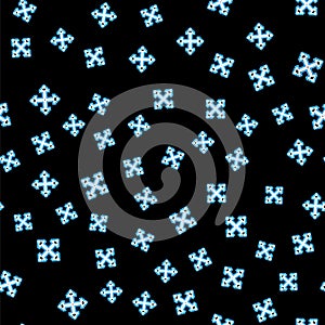 Line Pixel arrows in four directions icon isolated seamless pattern on black background. Cursor move sign. Vector