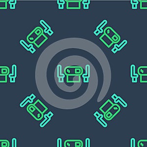 Line Poker table icon isolated seamless pattern on blue background. Vector