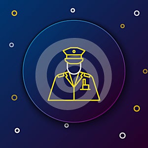 Line Police officer icon isolated on blue background. Colorful outline concept. Vector
