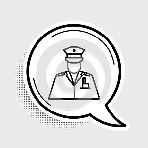 Line Police officer icon isolated on grey background. Colorful outline concept. Vector