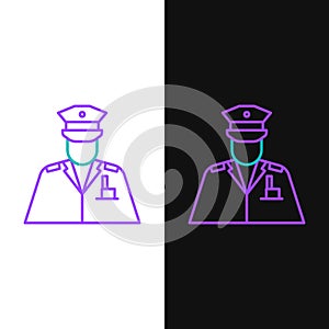 Line Police officer icon isolated on white and black background. Colorful outline concept. Vector