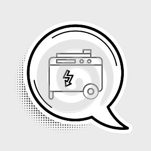 Line Portable power electric generator icon isolated on grey background. Industrial and home immovable power generator