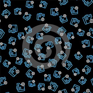 Line Portable power electric generator icon isolated seamless pattern on black background. Industrial and home immovable