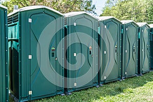 Line of Portable Toilets