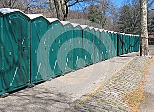Line of portable toilets