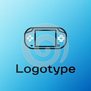 Line Portable video game console icon isolated on blue background. Gamepad sign. Gaming concept. Colorful outline