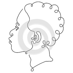 Line portrait of afroamerican woman. One line face. Abstract portrait. Black history month illustration