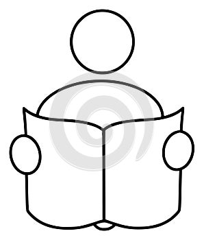 Line portrait of person reading a book. Vector simple logo education icon for web design, doodle style