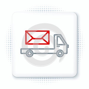 Line Post truck icon isolated on white background. Mail car. Vehicle truck transport with envelope or letter. Colorful