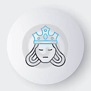 Line Princess or queen wearing her crown icon isolated on white background. Medieval lady. Colorful outline concept