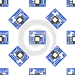 Line Printed circuit board PCB icon isolated seamless pattern on white background. Colorful outline concept. Vector