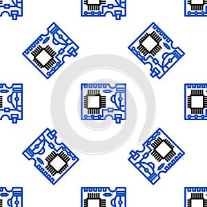 Line Printed circuit board PCB icon isolated seamless pattern on white background. Colorful outline concept. Vector