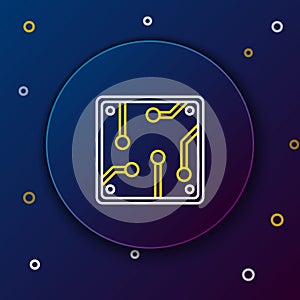 Line Processor icon isolated on blue background. CPU, central processing unit, microchip, microcircuit, computer