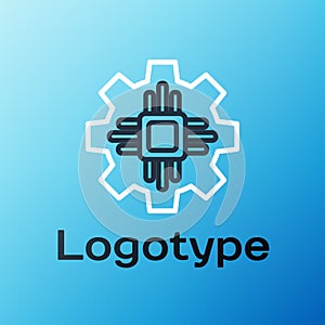 Line Processor icon isolated on blue background. CPU, central processing unit, microchip, microcircuit, computer
