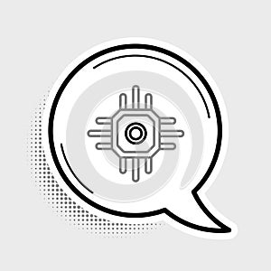 Line Processor icon isolated on grey background. CPU, central processing unit, microchip, microcircuit, computer