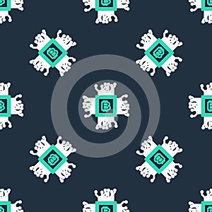 Line Processor icon isolated seamless pattern on black background. CPU, central processing unit, microchip, microcircuit