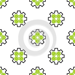 Line Processor icon isolated seamless pattern on white background. CPU, central processing unit, microchip, microcircuit