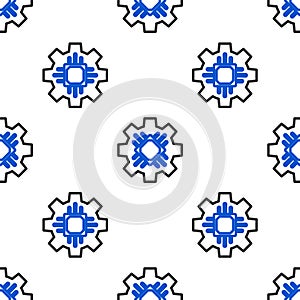 Line Processor icon isolated seamless pattern on white background. CPU, central processing unit, microchip, microcircuit