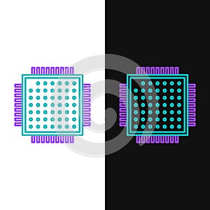 Line Processor icon isolated on white and black background. CPU, central processing unit, microchip, microcircuit
