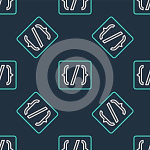 Line Programming language syntax icon isolated seamless pattern on black background. Syntax programming file system