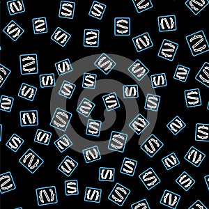 Line Programming language syntax icon isolated seamless pattern on black background. Syntax programming file system