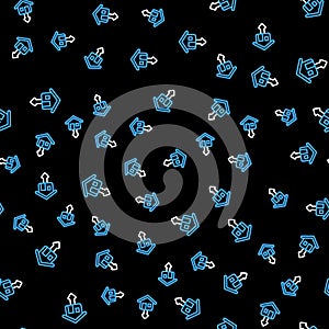 Line Property and housing market collapse icon isolated seamless pattern on black background. Falling property prices