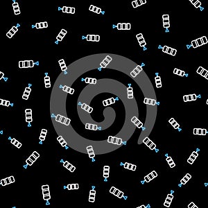 Line Punching bag icon isolated seamless pattern on black background. Vector