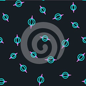 Line Punching bag icon isolated seamless pattern on black background. Vector