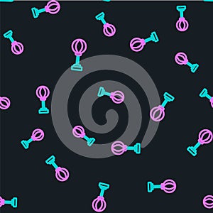 Line Punching bag icon isolated seamless pattern on black background. Vector