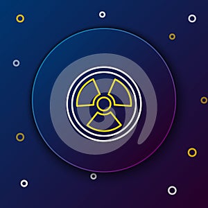 Line Radioactive icon isolated on blue background. Radioactive toxic symbol. Radiation Hazard sign. Colorful outline