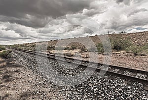 Line of Railroad Tracks in Desert