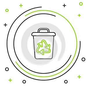 Line Recycle bin with recycle symbol icon isolated on white background. Trash can icon. Garbage bin sign. Recycle basket