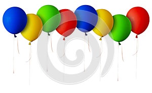 Line of red, blue, green and yellow balloons