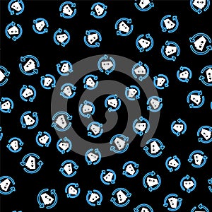 Line Refund money icon isolated seamless pattern on black background. Financial services, cash back concept, money