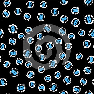 Line Refund money icon isolated seamless pattern on black background. Financial services, cash back concept, money