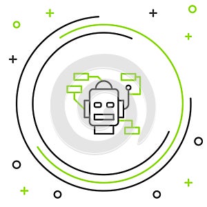 Line Robot icon isolated on white background. Artificial intelligence, machine learning, cloud computing. Colorful