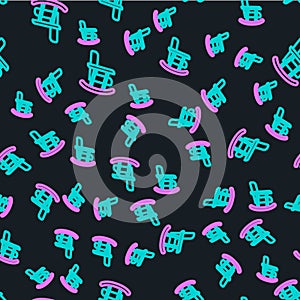 Line Rocking chair icon isolated seamless pattern on black background. Vector